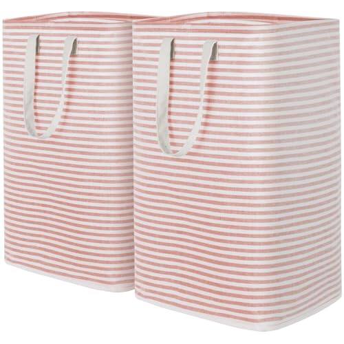 Front. Vulpecula Spade - 2 Pack Laundry Hamper Large Collapsible Laundry Baskets, Freestanding Waterproof Clothes Hamper with Easy Carry Handles - Pink.