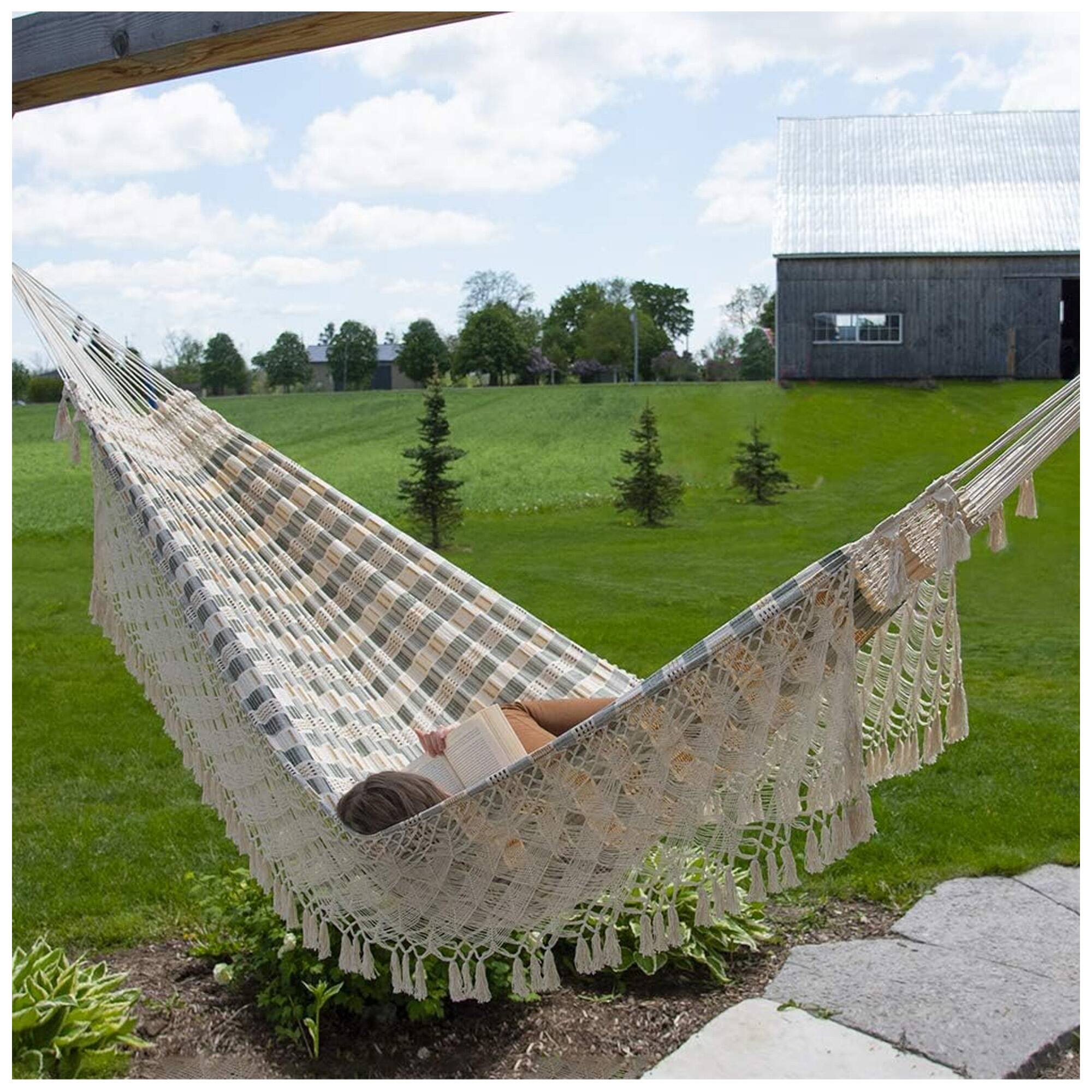 Alt View 10. Vivere - Vivere Authentic Brazilian Cotton Hammock, Outdoor Hanging Daybed, Honey Island - Honey Island.