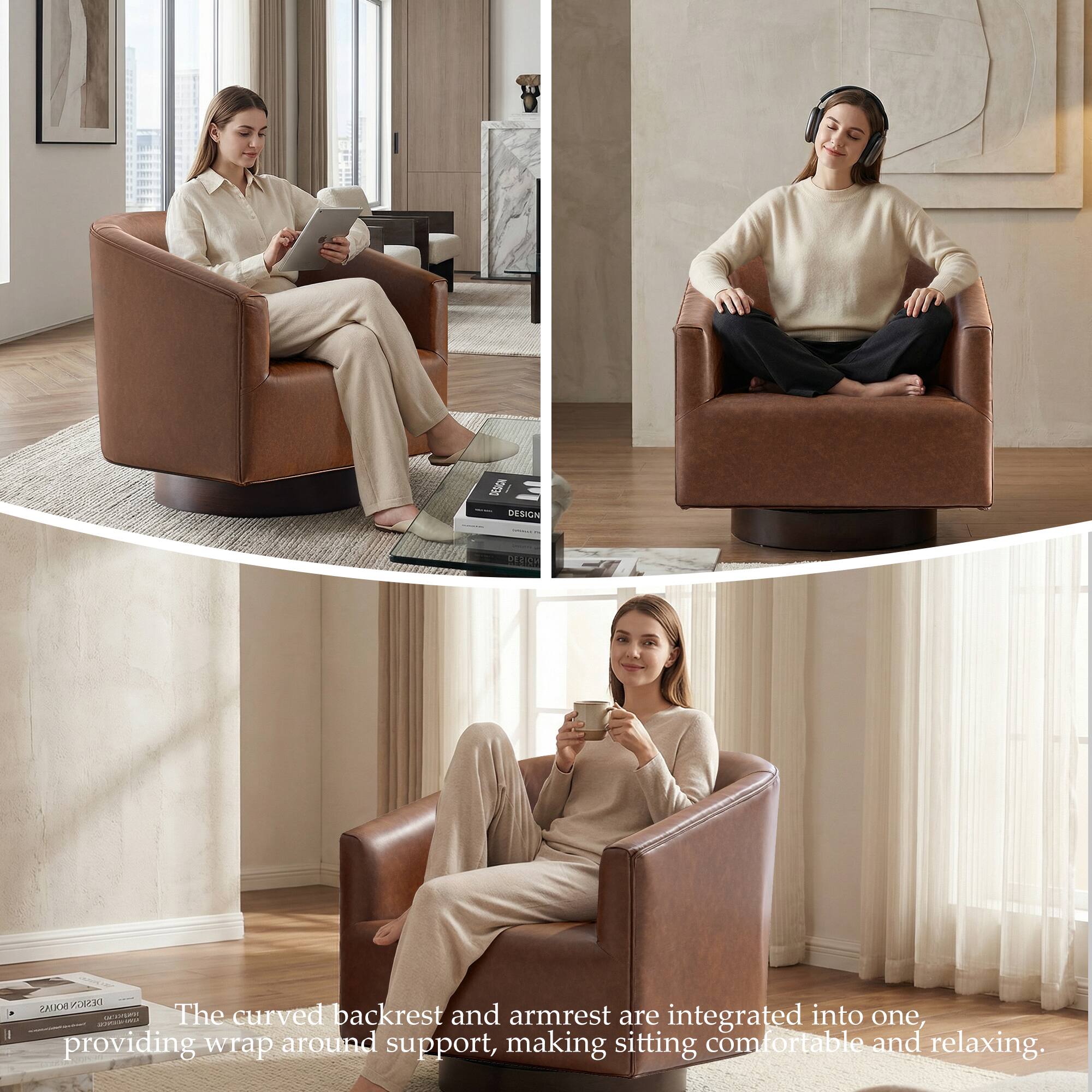 The curved backrest and armrest are integrated into one, providing wrap around support, making sitting comfortable and relaxing.