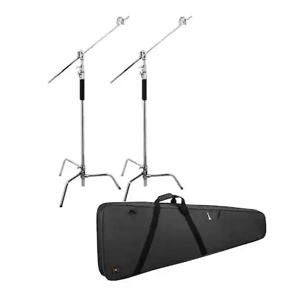 Front. Flashpoint - Flashpoint 10' Century Light Stand on Turtle Base Kit, 2-Pack with Case.