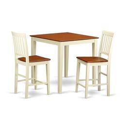East West Furniture - 3 Pc pub Table set-Square pub Table and 2 counter height Chairs - Buttermilk & Cherry