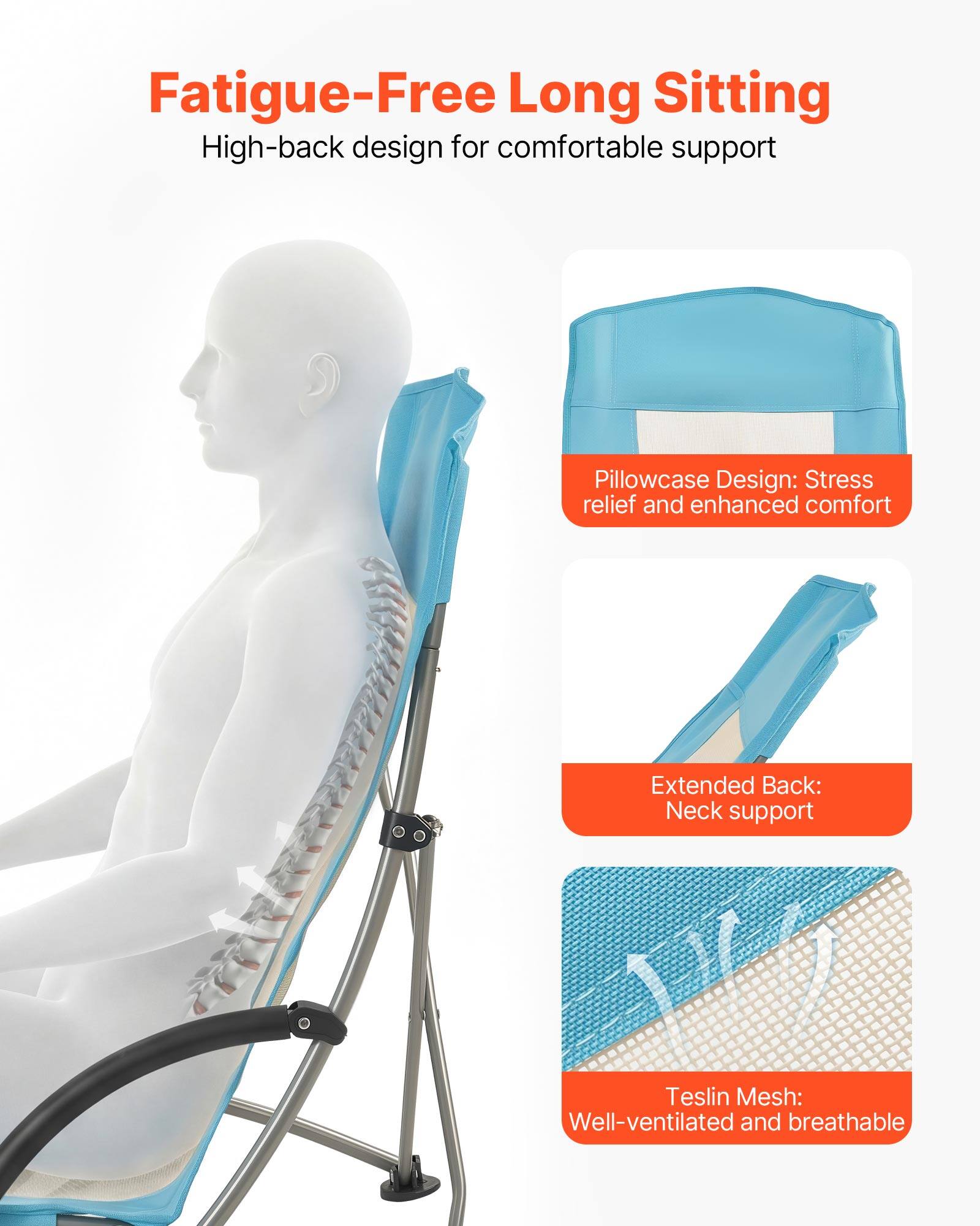 Fatigue-Free Long Sitting  
High-back design for comfortable support  

Pillowcase Design: Stress relief and enhanced comfort  

Extended Back: Neck support  

Teslin Mesh: Well-ventilated and breathable