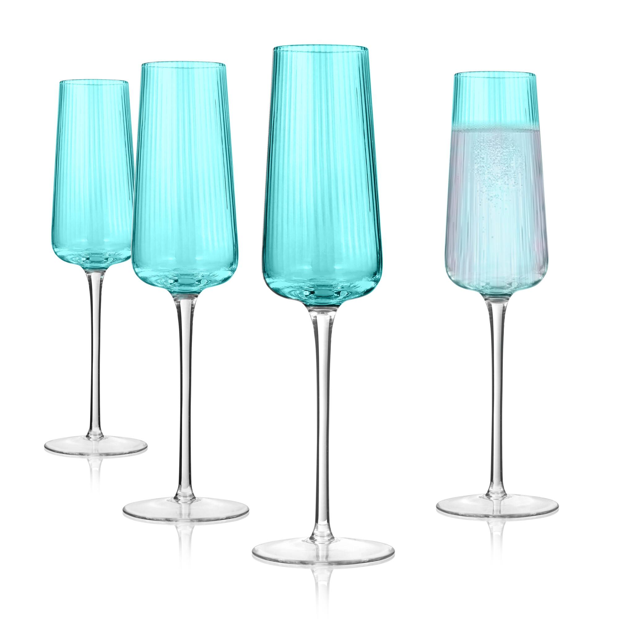 Back. Artland - Artland Soho Optic Champagne Flute & Goblet Set, Turquoise, 8-Piece - Turquoise.