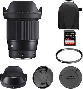Sigma - 16mm f/1.4 DC DN Contemporary Lens for Fujifilm X, 67mm UV, 64GB, Bag Kit