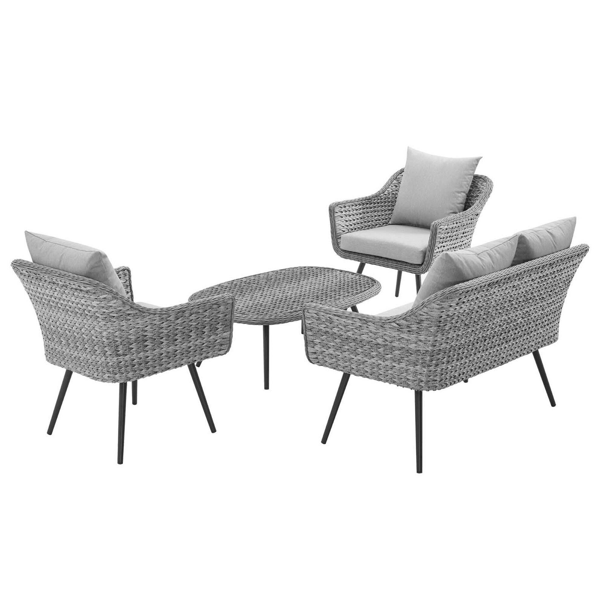 Alt View 5. Modway - Endeavor 4 Piece Outdoor Patio Wicker Rattan Loveseat Armchair and Coffee Table Set by Modway - Gray Gray.