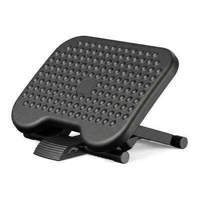 Front. HUANUO - Massage Foot Rest Under Desk, Adjustable Foot Stool Featuring 3 Height Levels & 30 Degree Tilt for Home Office - Black.
