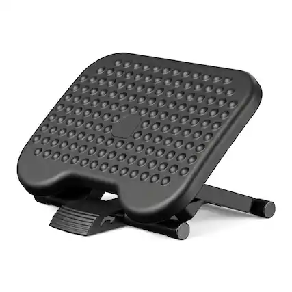 Front. HUANUO - Massage Foot Rest Under Desk, Adjustable Foot Stool Featuring 3 Height Levels & 30 Degree Tilt for Home Office - Black.