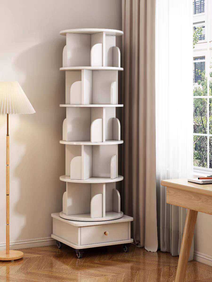 Alt View 1. APRILSOUL - Rotating Bookshelf 360 6 Tier Corner with Drawer White Bedroom Living Room - White.