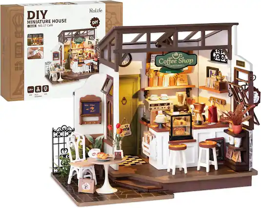 DIY MINIATURE HOUSE D6162 NO.17 Café Rolife DIY co E 14+ SELF-LED NGE ASSEMBLY We like that!! 2 3 & 5 5 Ac Coffee Shop 2 SINCE1993 2 S 00 1 P M ND
