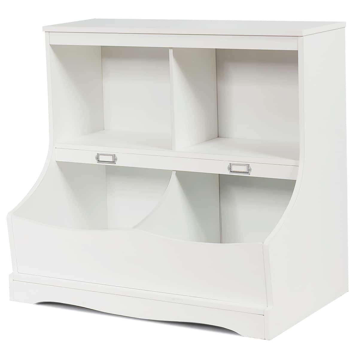 Costway - Children's Multi-Functional Bookcase Toy Storage Bin Kids Floor Cabinet - White
