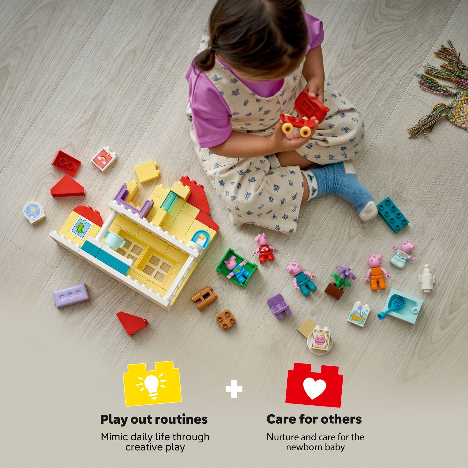 0O a + 5 adidas + Play out routines Mimic daily life through creative play Care for others Nurture and care for the newborn baby