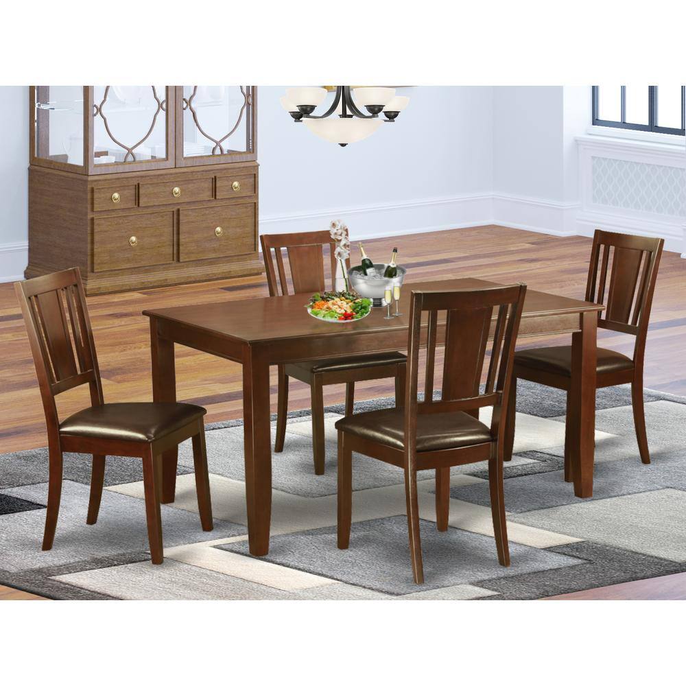 Back. East West Furniture - 5 PC formal Dining room set-Table and 4 Chairs for Dining room - Mahogany.