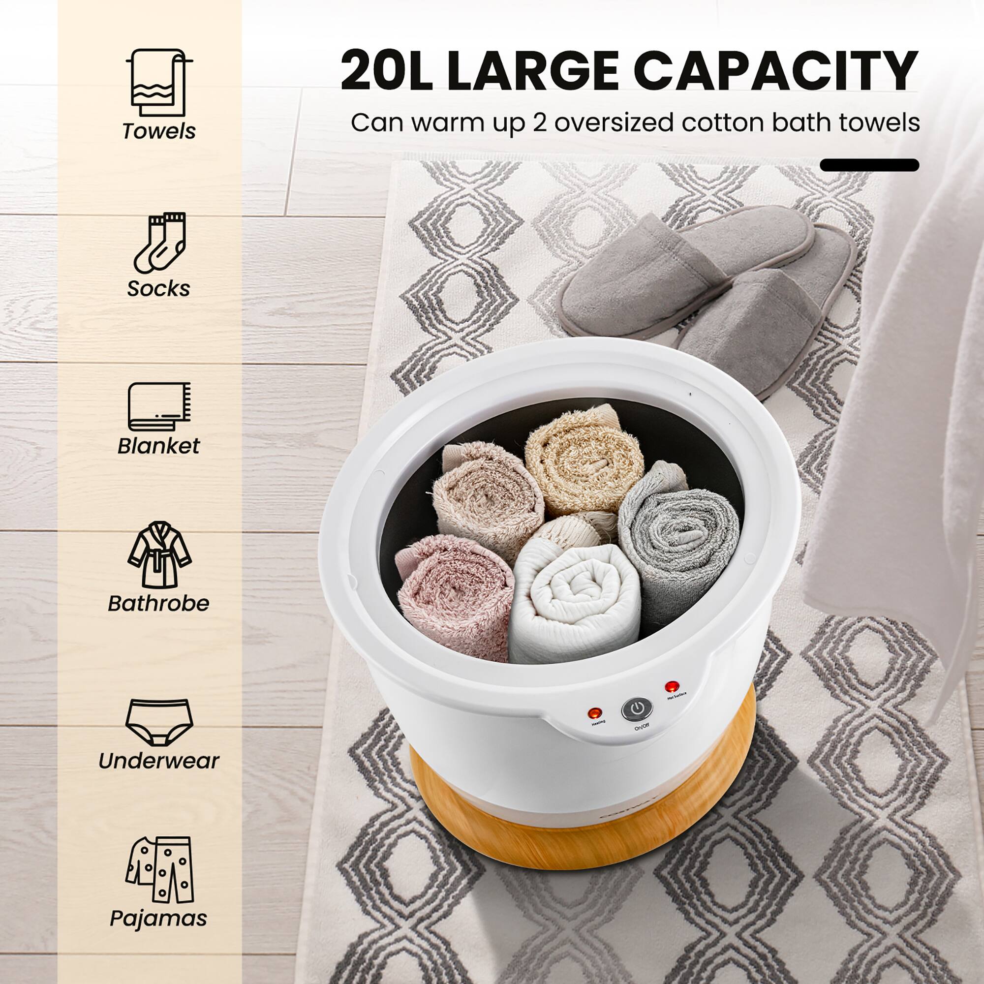 Alt View 5. Costway - Costway Bathroom Towel Warmer Bucket with Fragrance Holder & Auto Shut Off - White.