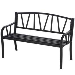 Outsunny - Outdoor Bench, Metal Garden Bench with V-Shaped Pattern Backrest, Porch Bench with Slatted Seat for Park, Yard - Black