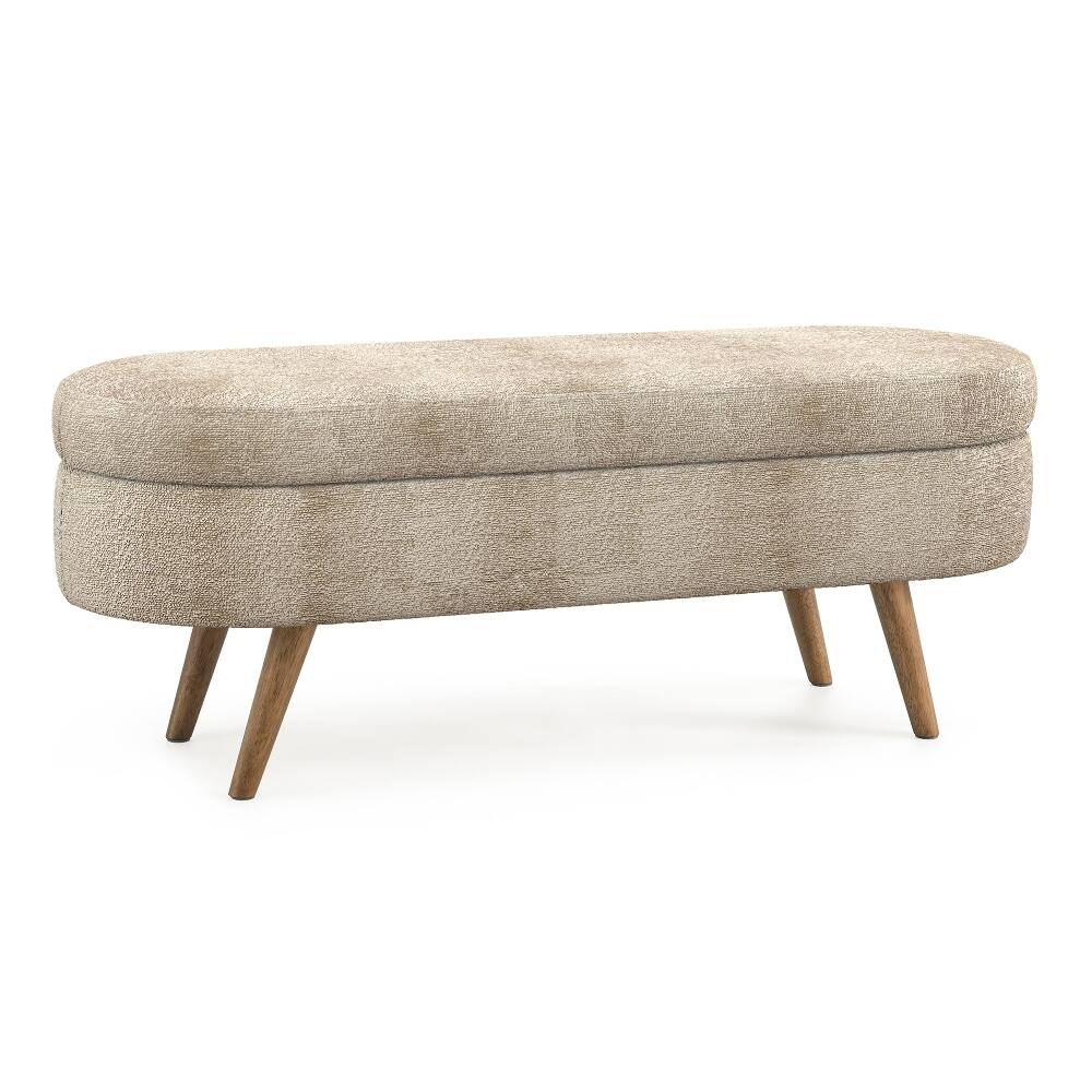Alt View 7. Ropilly - Ropilly Oval Storage Bench Pleated Fabric Ottoman with Rubber Wood Legs Brown - Brown.