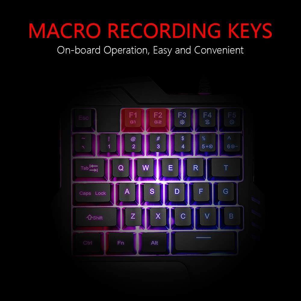 MACRO RECORDING KEYS  
On-board Operation, Easy and Convenient  

Esc F1 G1 F2 G2 F3 G3 F4 G4 F5  

1 ! 2 @ 3 # 4 $ 5 % 6 ^  

Tab Q W E R T Caps Lock A S D F G Shift Z X C V  

Ctrl Fn Alt