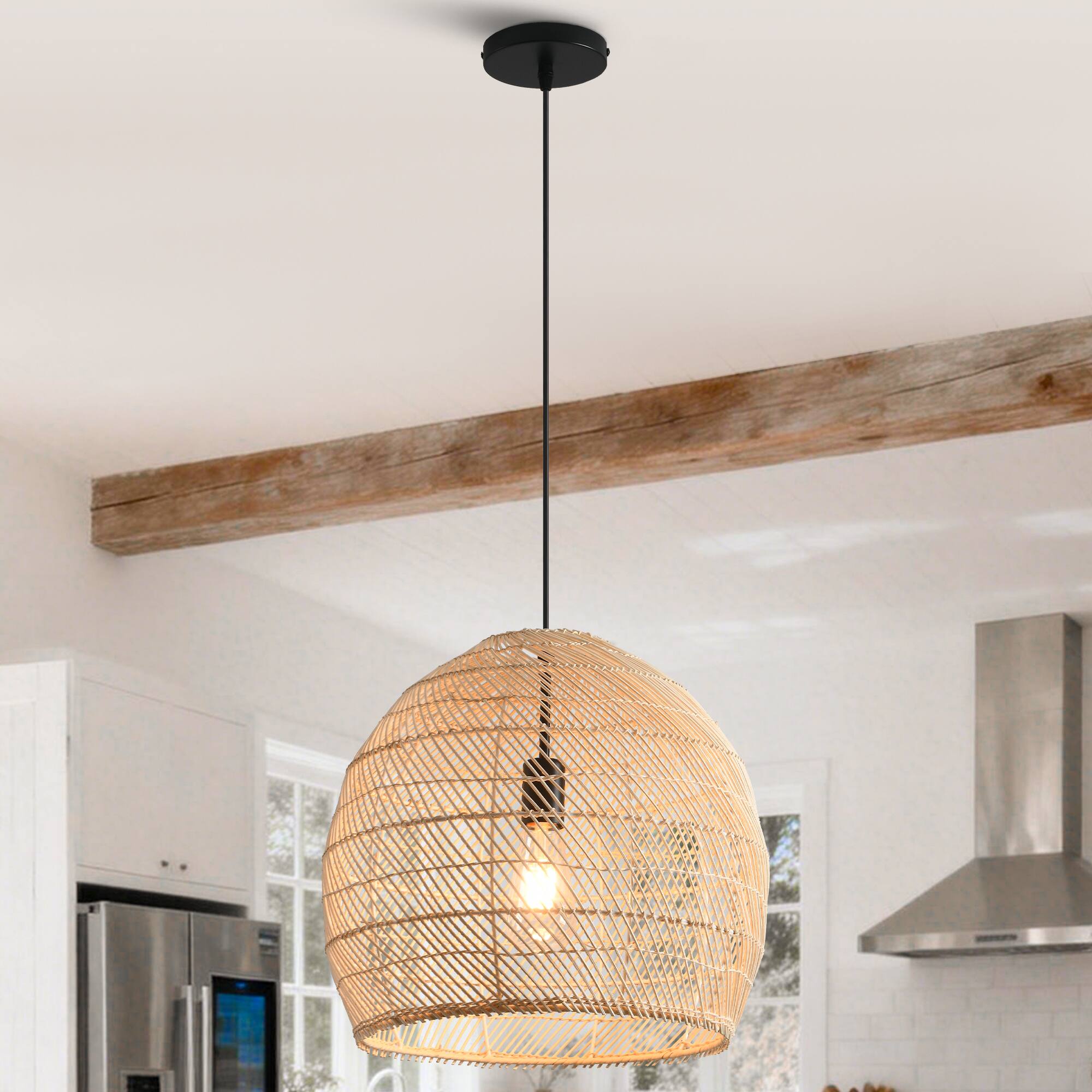 Alt View 1. Parrot Uncle - 1-Light Coasta Style Brown Hand-Woven Rattan Cloche Hanging Pendant Light.
