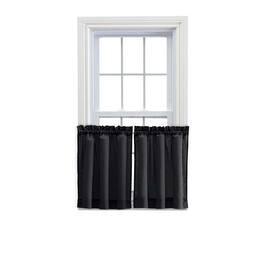 Ellis Curtain - Ellis Stacey Solid Color Window 1.5" Rod Pocket Fabric Tailored Tier Pair 56"x36" - Black