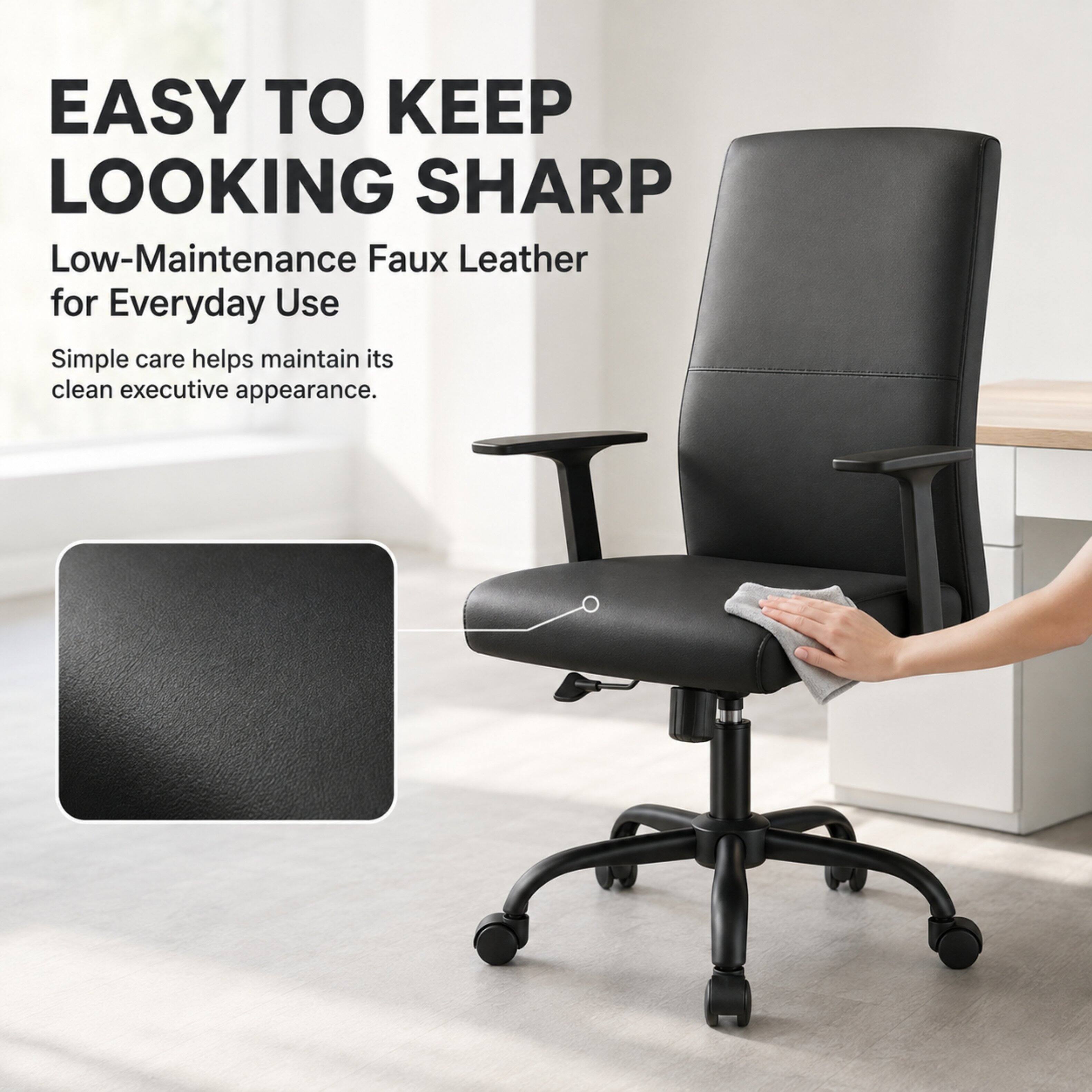 EASY TO KEEP LOOKING SHARP  
Low-Maintenance Faux Leather for Everyday Use  
Simple care helps maintain its clean executive appearance.