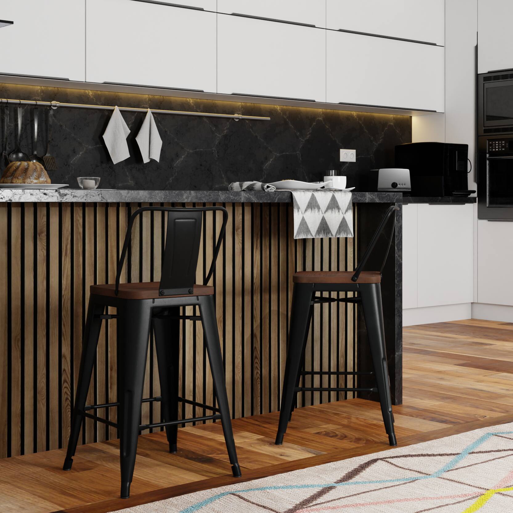 Left. Simpli Home - Rayne Metal and Wood Counter Height Stool (Set of 2) - Black.