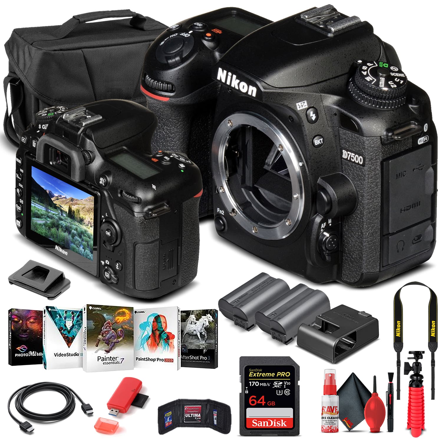 Bundle - Nikon - D7500 DSLR Camera Body Only 1581 - Basic - Black w/ Basic