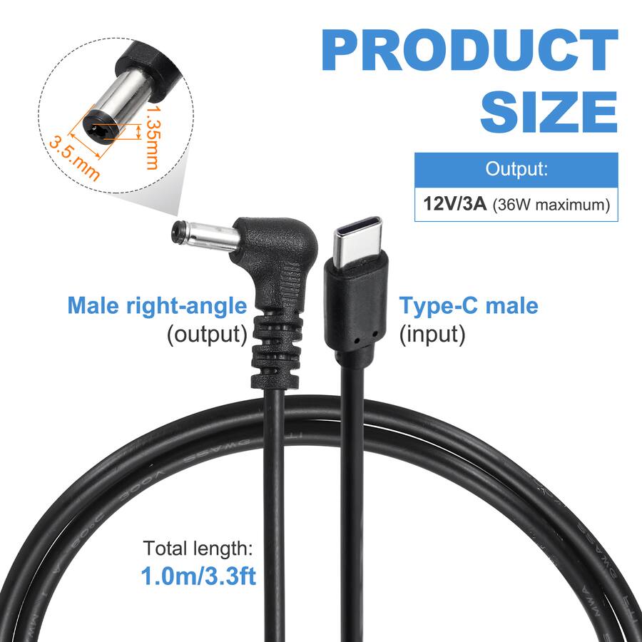 Usb To 12v Router Unique Bargains USB C to DC Power Cable, 12V 3A 36W, 3.5x1.35mm, PD ...