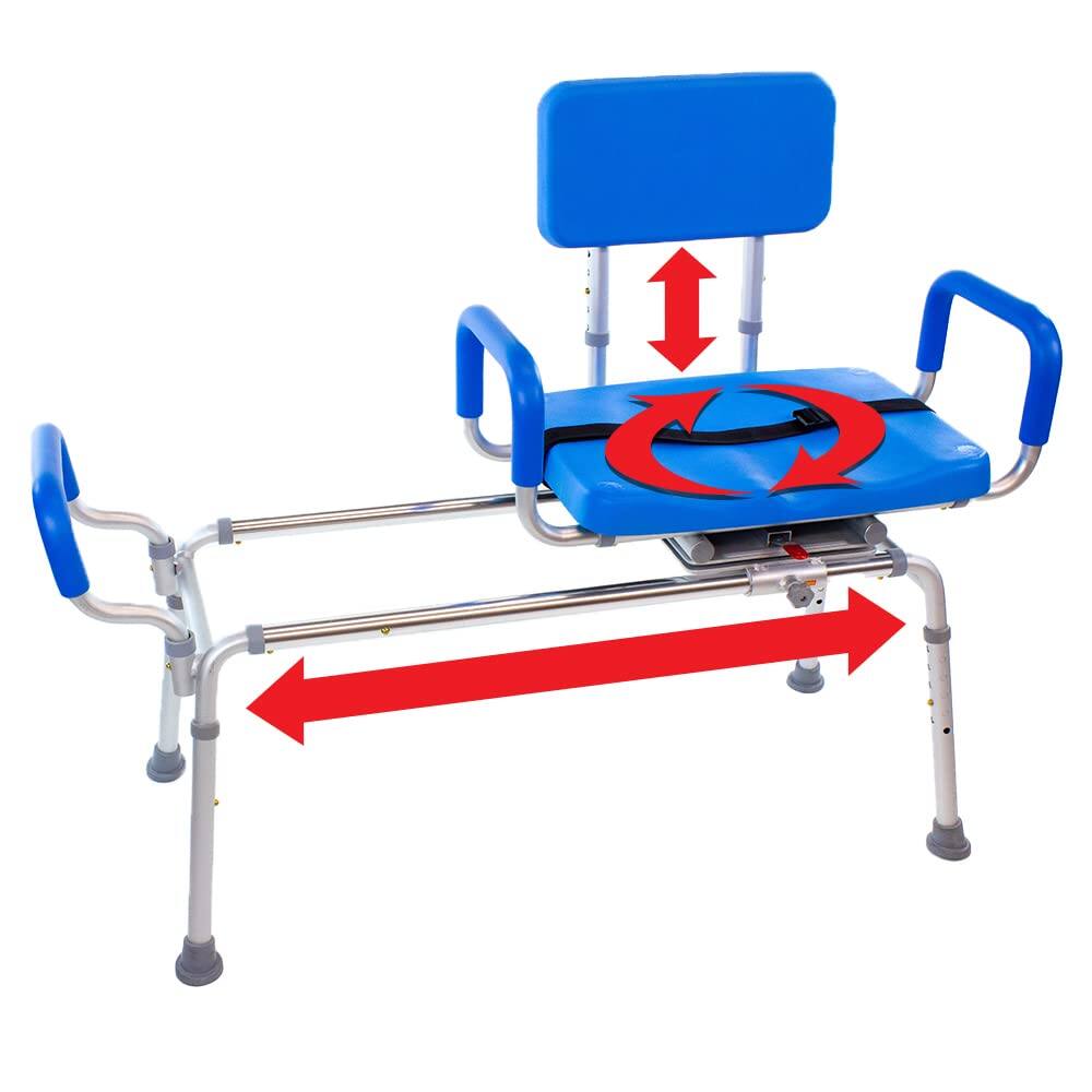Front. JETRANSPORT - Carousel Sliding Shower Chair Tub Transfer Bench With Swivel Seat Padded Pivoting Arms Adjustable Space - Blue.