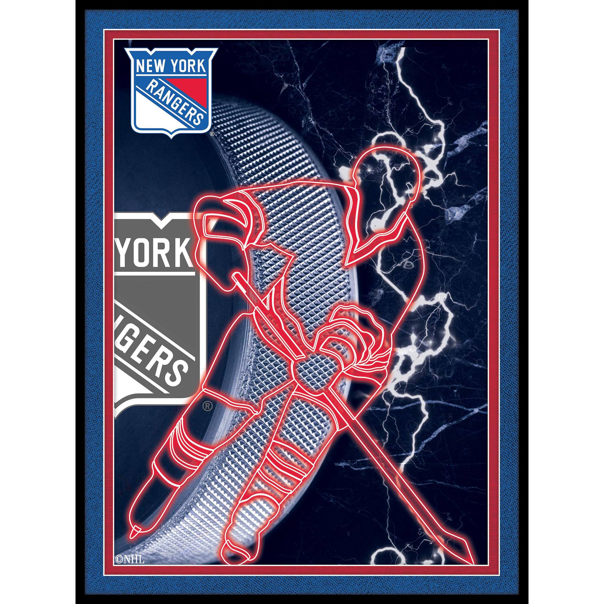Black New York Rangers 12'' x 16'' Framed Neon Player Print