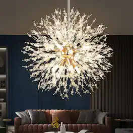 Nordic Hygge - Modern Crystal Chandeliers Firework, 8-Light Dandelion Chandelier, Semi Flush Mount Ceiling Light Fixtures - Gold