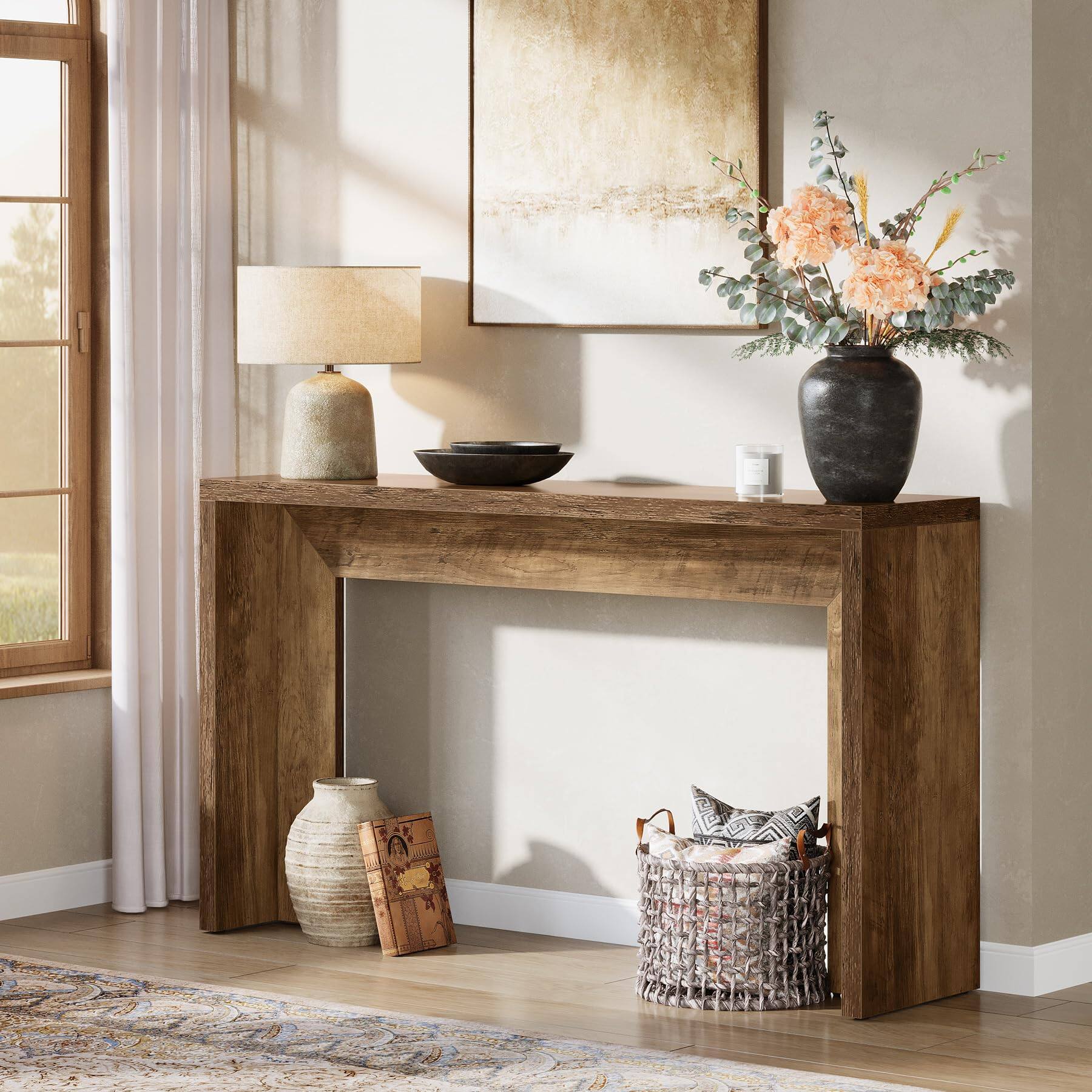 Alt View 4. Tribesigns - 55-Inch Farmhouse Console Table, Wooden Couch Table Behind Sofa with Storage, Narrow Long Entryway Hallway Table for Liv - Brown.