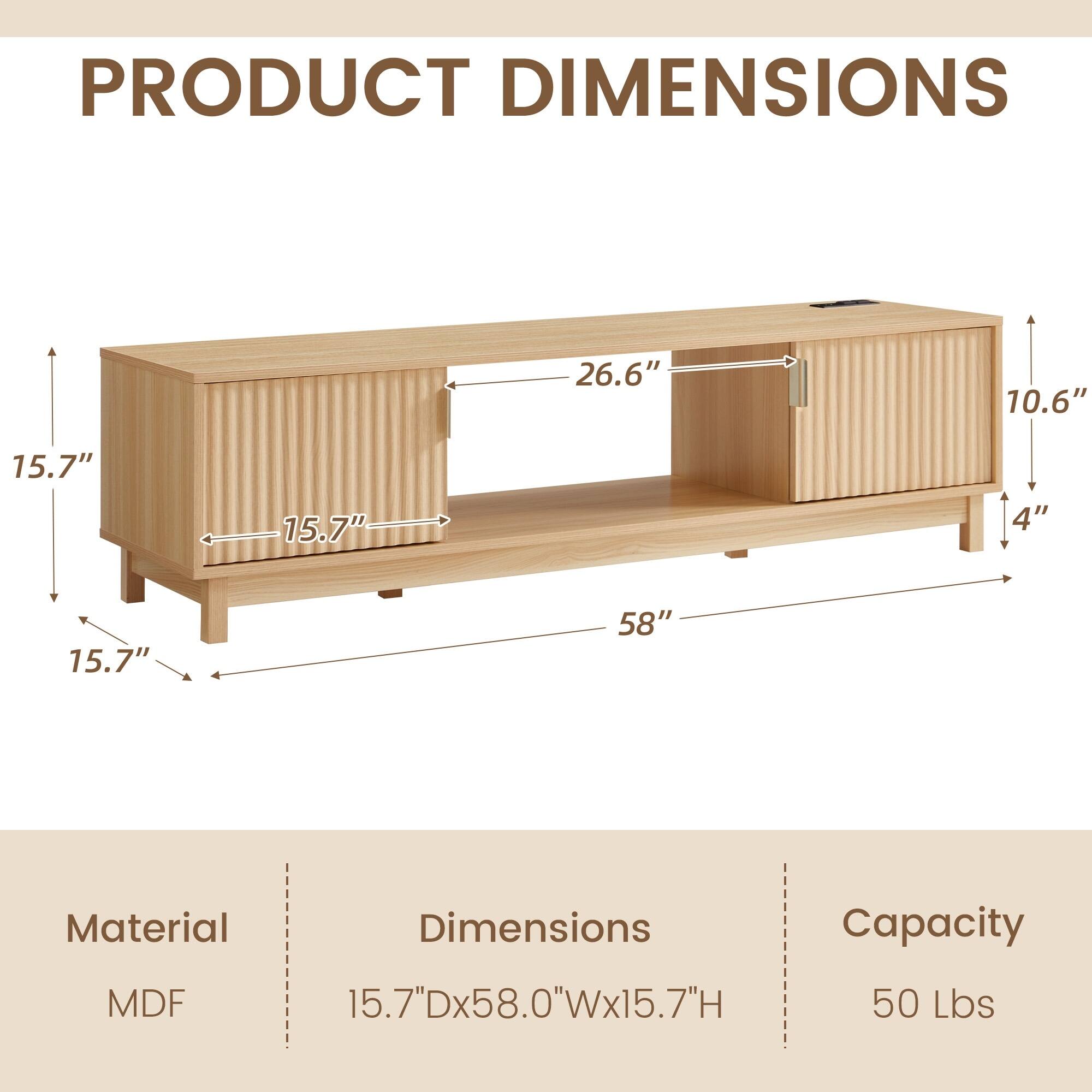 PRODUCT DIMENSIONS

Material: MDF  
Dimensions: 15.7"Dx58.0"Wx15.7"H  
Capacity: 50 Lbs  

Dimensions:  
- Length: 58"  
- Width: 15.7"  
- Height: 15.7"  
- Drawer Width: 26.6"  
- Drawer Height: 10.6"  
- Drawer Depth: 4"