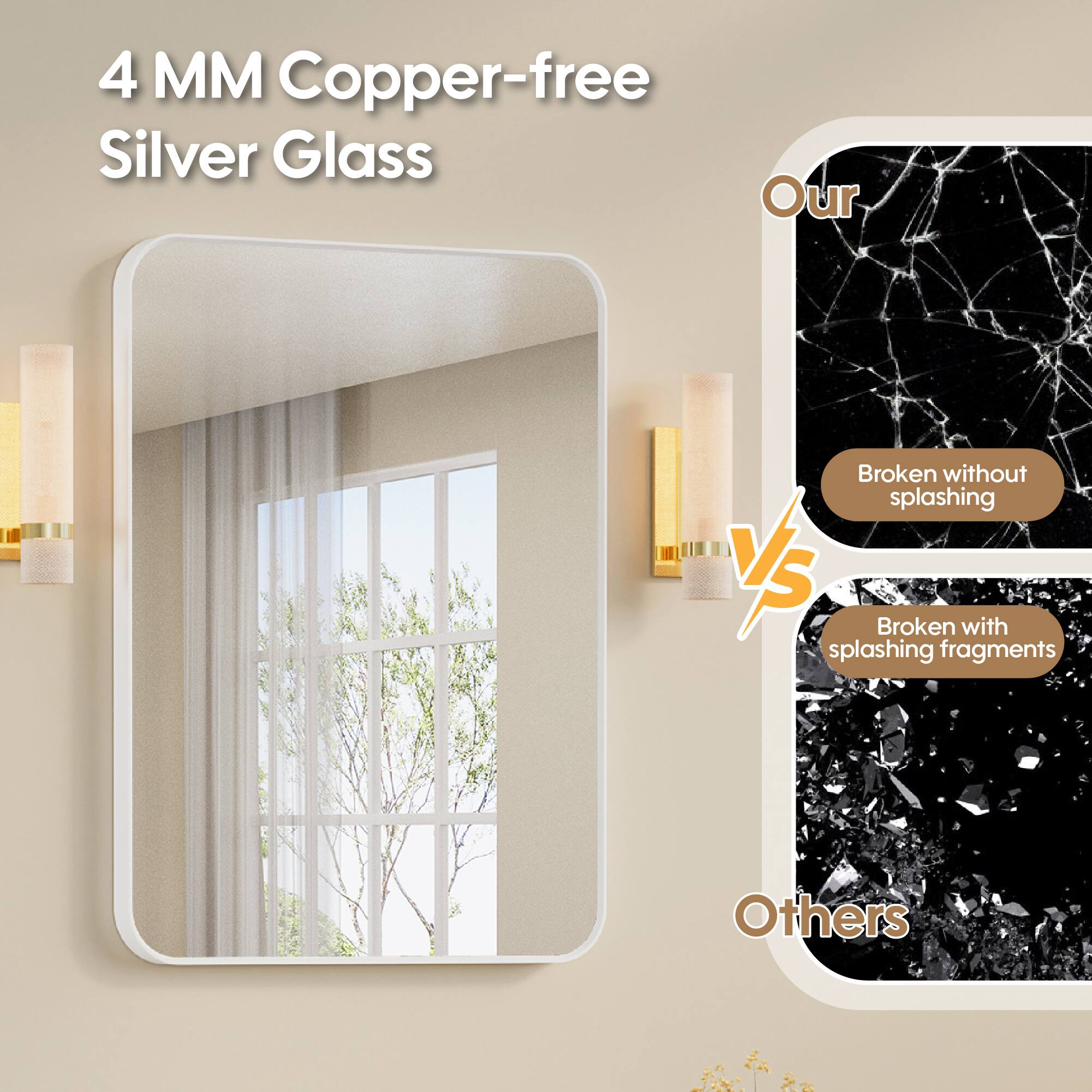 4 MM Copper-free Silver Glass

Our
Broken without splashing

VS

Others
Broken with splashing fragments