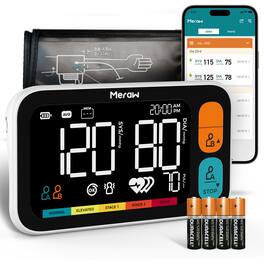 Meraw - Blood Pressure Monitor, Automatic, Bluetooth, Large Cuff 8.6-16.5", Dual Users, Irregular Heartbeat - Blue