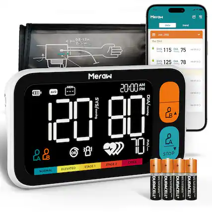 9:41 He Meraw data trend 0.8-1.2in 2~3cm - July, 2022 the 23rd SYS 115 DIA 75 mmHg meong AM 09.10 V SYS 125 DIA 78 mmig mming AM DR V Meraw AM MEM 000 PM AVG DIA/ SYS/mmhg mmhg 20 PUL/mi rim OK CRISIS STACE 2 STAGE 1 + ELEVATED NORMAL DURACELL A STOP + + C I I GLES DURACELL DURACELL C0N AM 09.10 > AM 09.10 > AM 09.10 > + I DURACELL