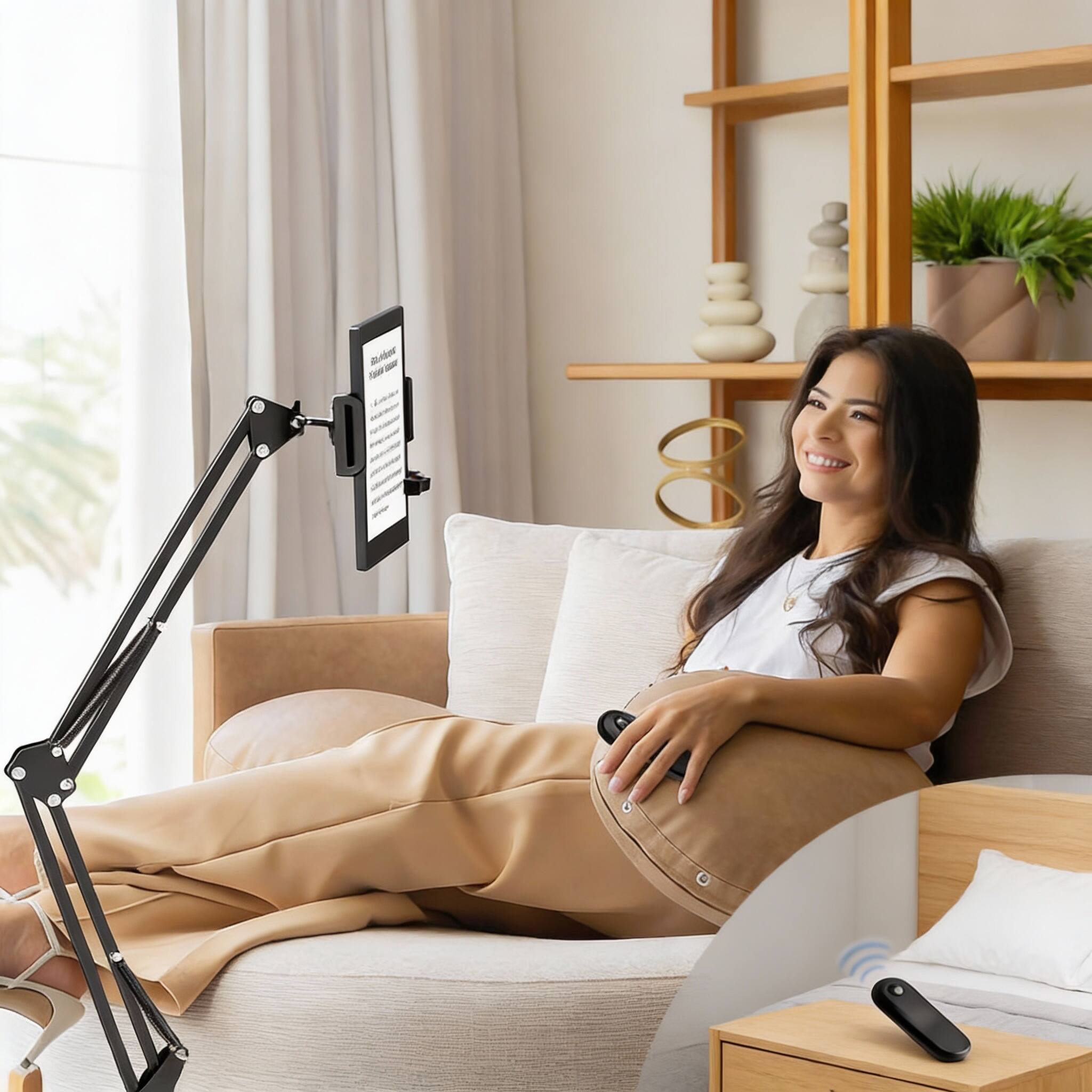 Left. OMOMMD - Kindle Holder With Remote Page Turner Stand For Bed Hands free Clip Mount Easy adjust Steel Arm not Goosene... - Default.