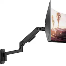 Earthley Blooms - Wall Mount Monitor Arm Ultrawide Screens Heavy Duty Single Holds s Fully Adjustable Gas Spring 75x75 100x100 - Black Single Monitor Arm