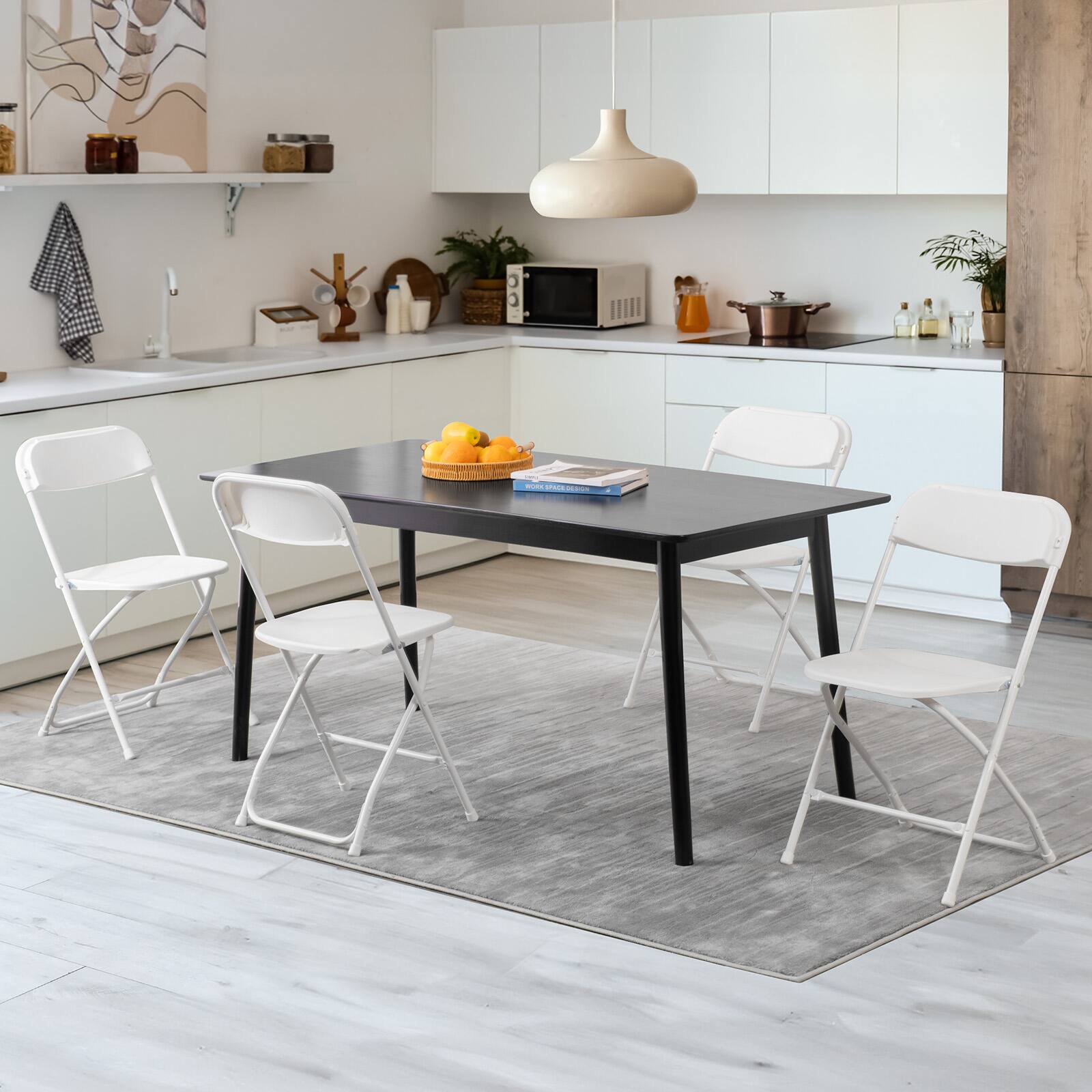 Back. Sweetcrispy - 4 Pcs White Portable Folding Chairs with Metal Frame, Stackable Chairs for Indoor/Outdoor Use - White.
