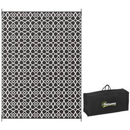 Outsunny - Outdoor Rug for Patio, 9' x 12' Waterproof Large Mat, Reversible Plastic Straw Rug for Décor - Black and White Clover