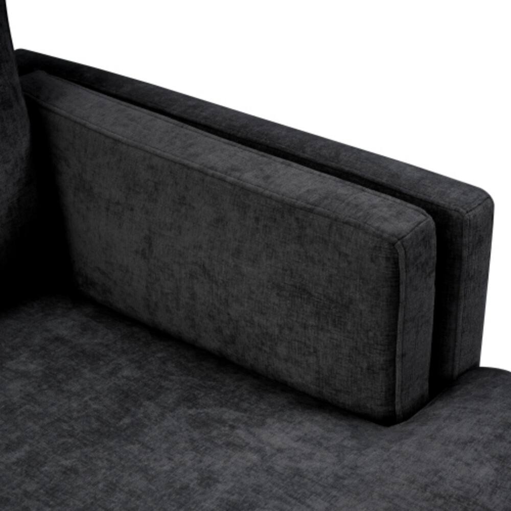 Alt View 2. LUCKY ONE - 53.5" Modern Free-Combined Chaise Lounge Sofa Bed w/ Dual-Layer Armrests Chenille - Black.