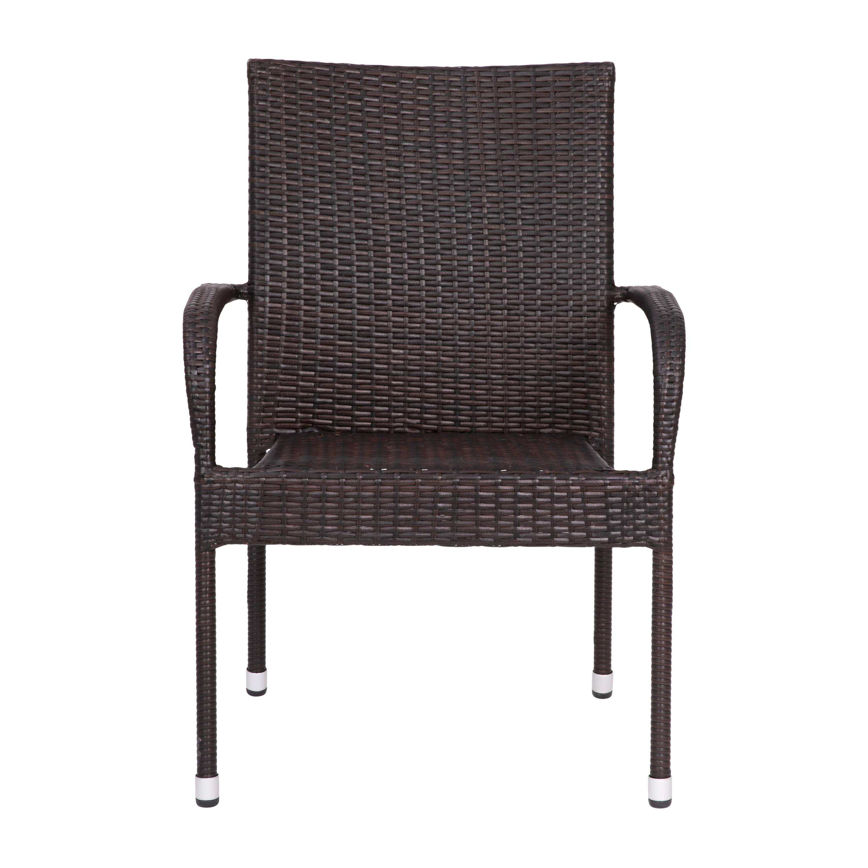 Alt View 10. Emma + Oliver - Sala Stacking All-Weather Wicker Wrapped Powder Coated Steel Patio Club Chairs for Indoor and Outdoor Use - Espresso.