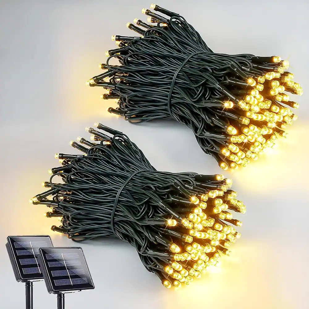 MOSZAR LLC - 2 sets of 200 LED solar string lights for outdoor use, waterproof solar Christmas lights - Warm White