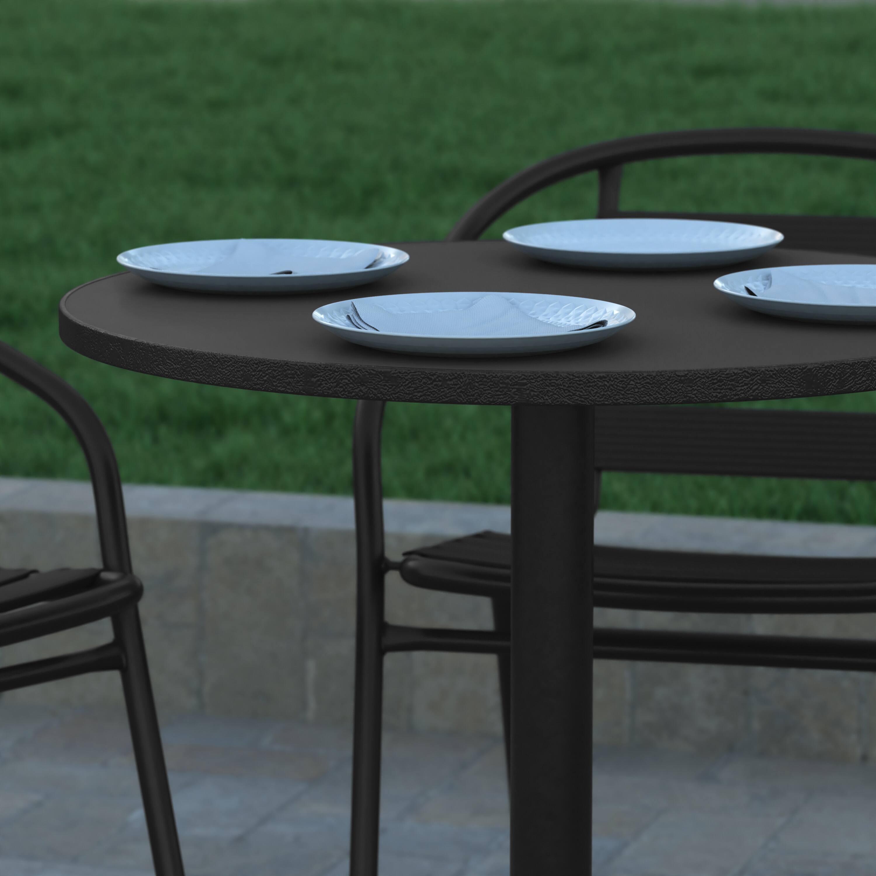 Alt View 4. Emma + Oliver - 27.5'' Round Aluminum Indoor-Outdoor Table with Base - Black.