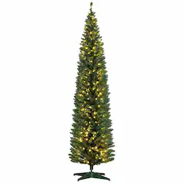 RYHNUYNE - 8 Ft Pre-Lit Slim Noble Fir Artificial Christmas Tree With 300 Warm White LED Lights, 618 Tips Metal Stand Decor - Green