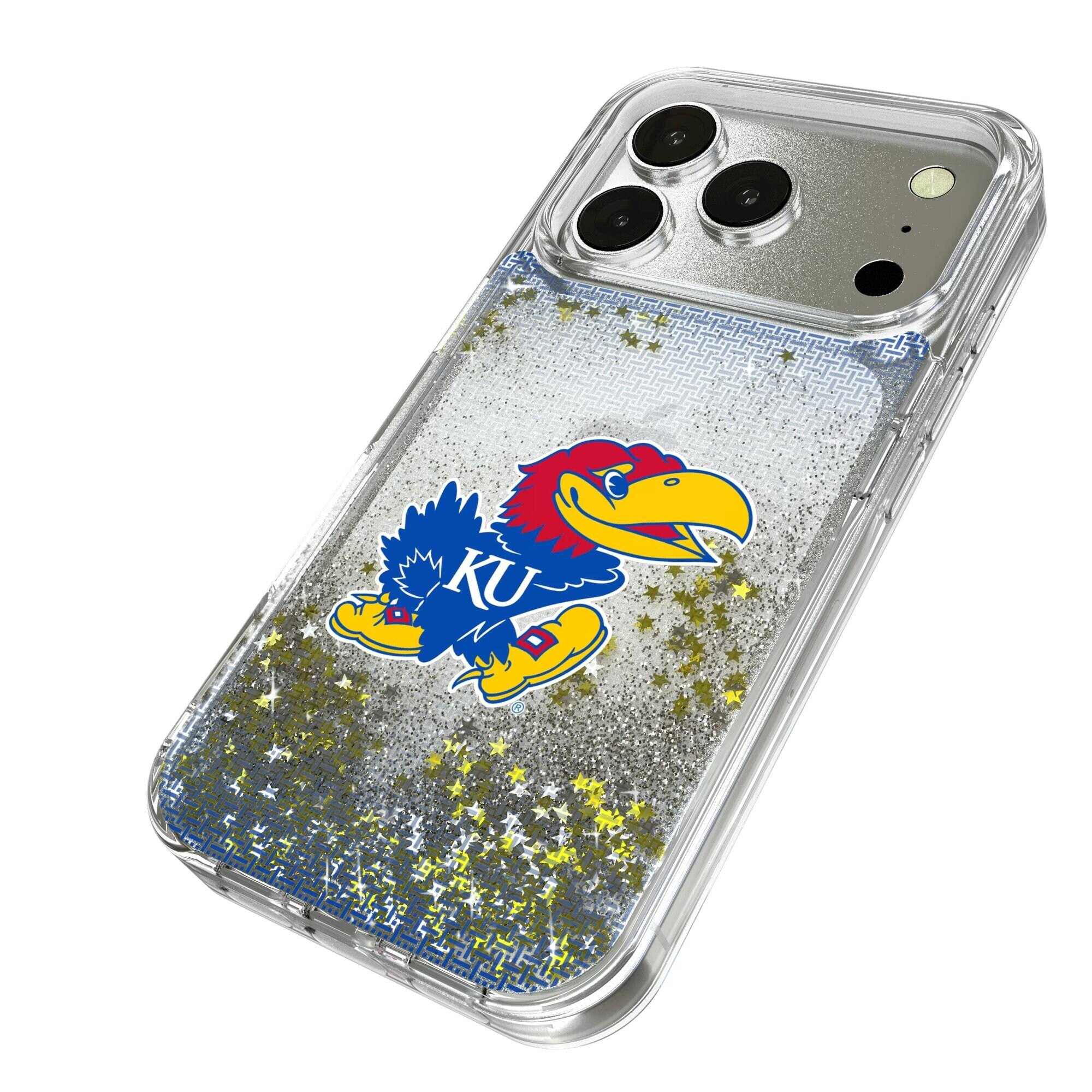 Alt View 1. Keyscaper - Kansas Jayhawks Linen Logo iPhone Glitter Case - 14 Pro - Multicolor.