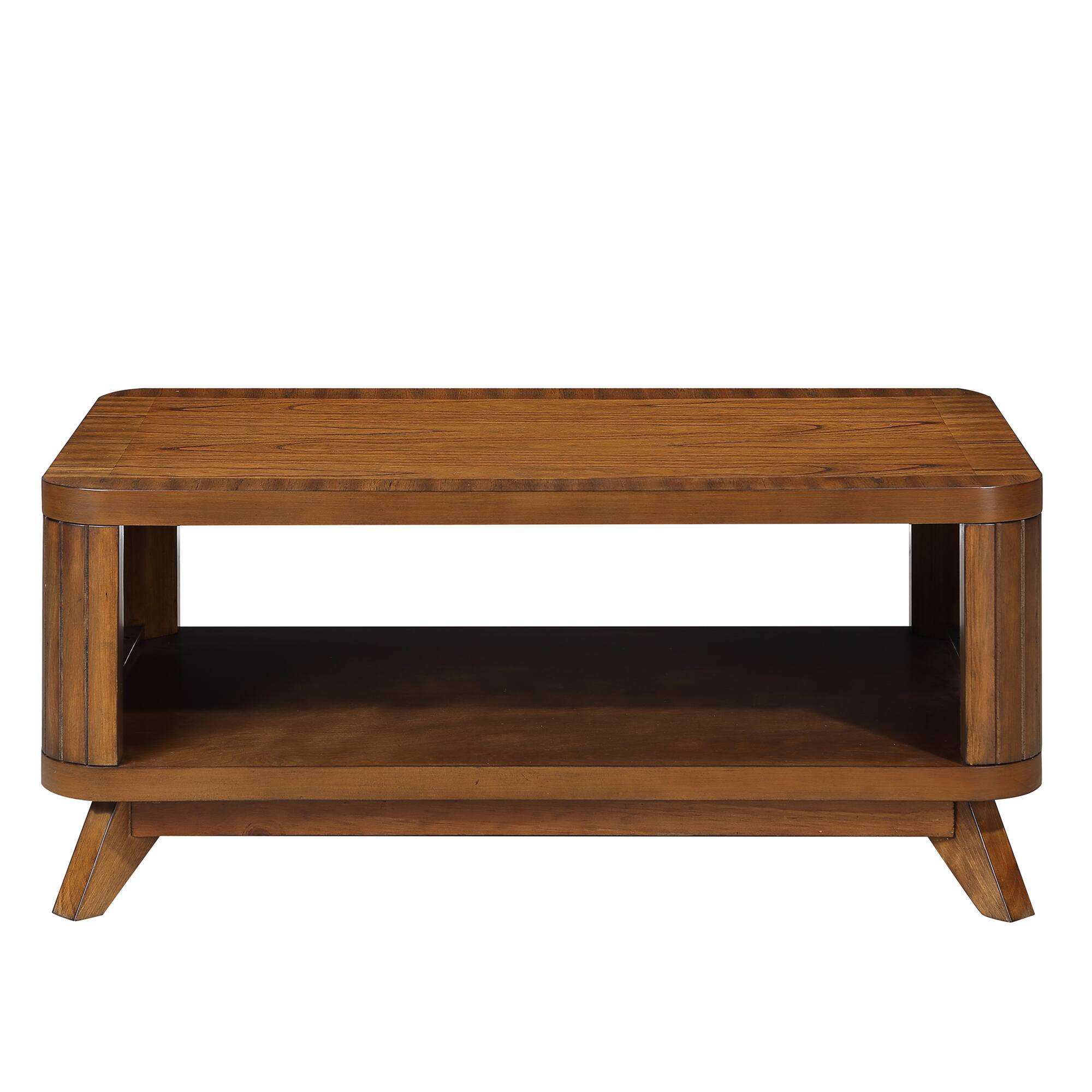 Alt View 6. GOODSILO - Rectangular Wood Coffee Table with Solid Legs and Open Storage Shelf for Living Room - Walnut.