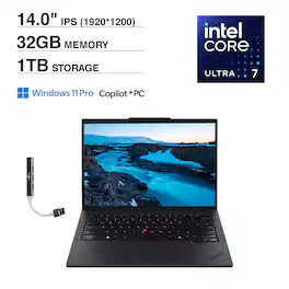 Lenovo - ThinkPad T14 Laptop 14.0 WUXGA (Intel Ultra 7-255U, 32GB DDR5, 1TB PCIe SSD, Win 11 Pro) w/USB Hub - Black