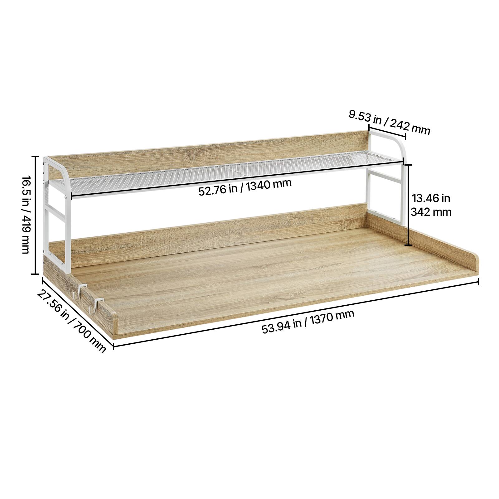 - 9.53 in / 242 mm
- 16.5 in / 419 mm
- 27.56 in / 700 mm
- 52.76 in / 1340 mm
- 13.46 in / 342 mm
- 53.94 in / 1370 mm