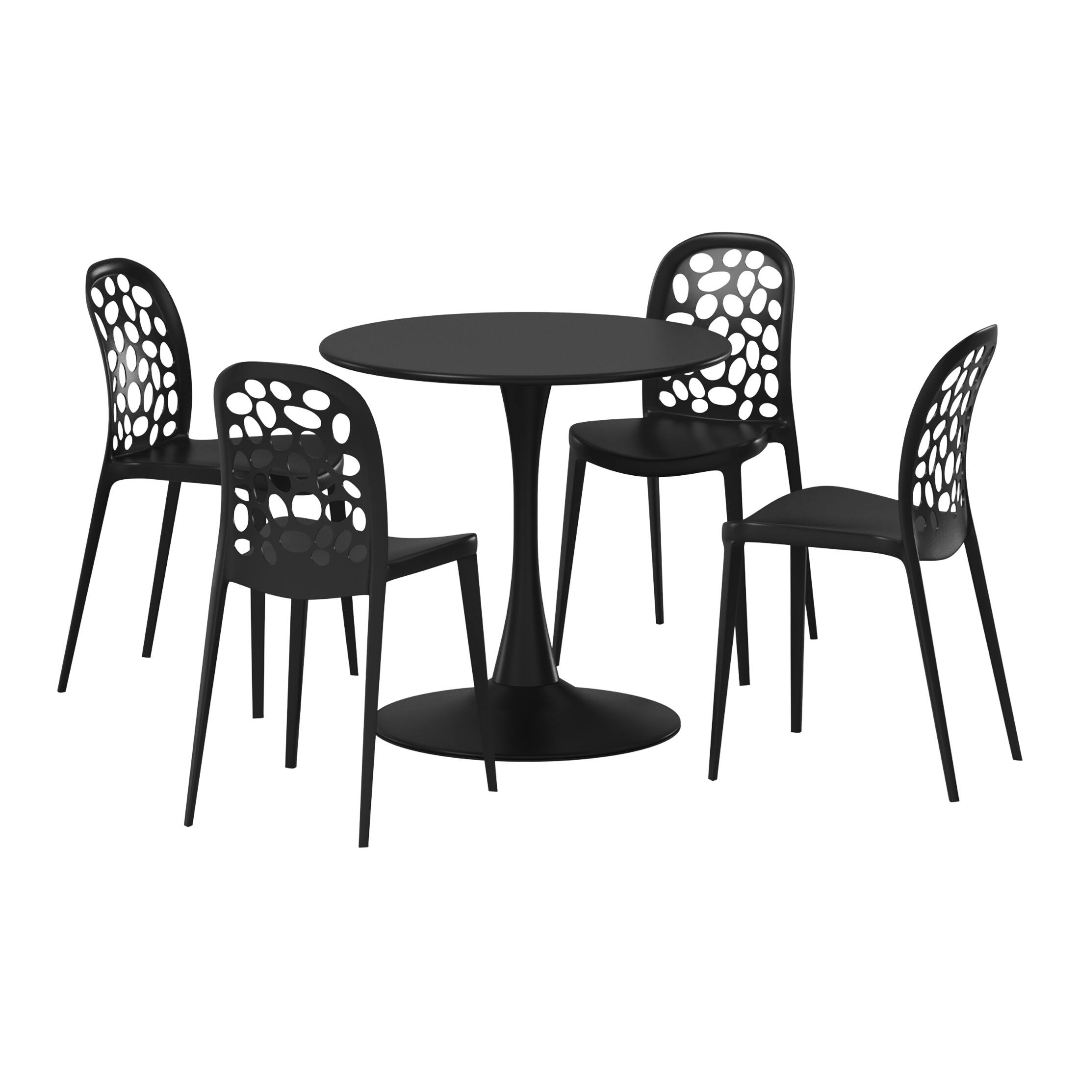 Front. WestinTrends - WestinTrends Playa 5-Piece Outdoor Indoor Metal Patio Dining Table Set With Stackable Polypropylene Patio Side Chairs - Black.