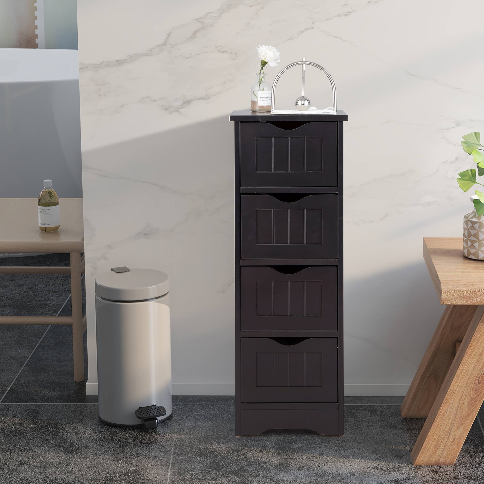 Alt View 2. Gymax - Gymax Bathroom Floor Cabinet Free Standing Storage Side Organizer W/4 Drawers Espresso - Espresso.