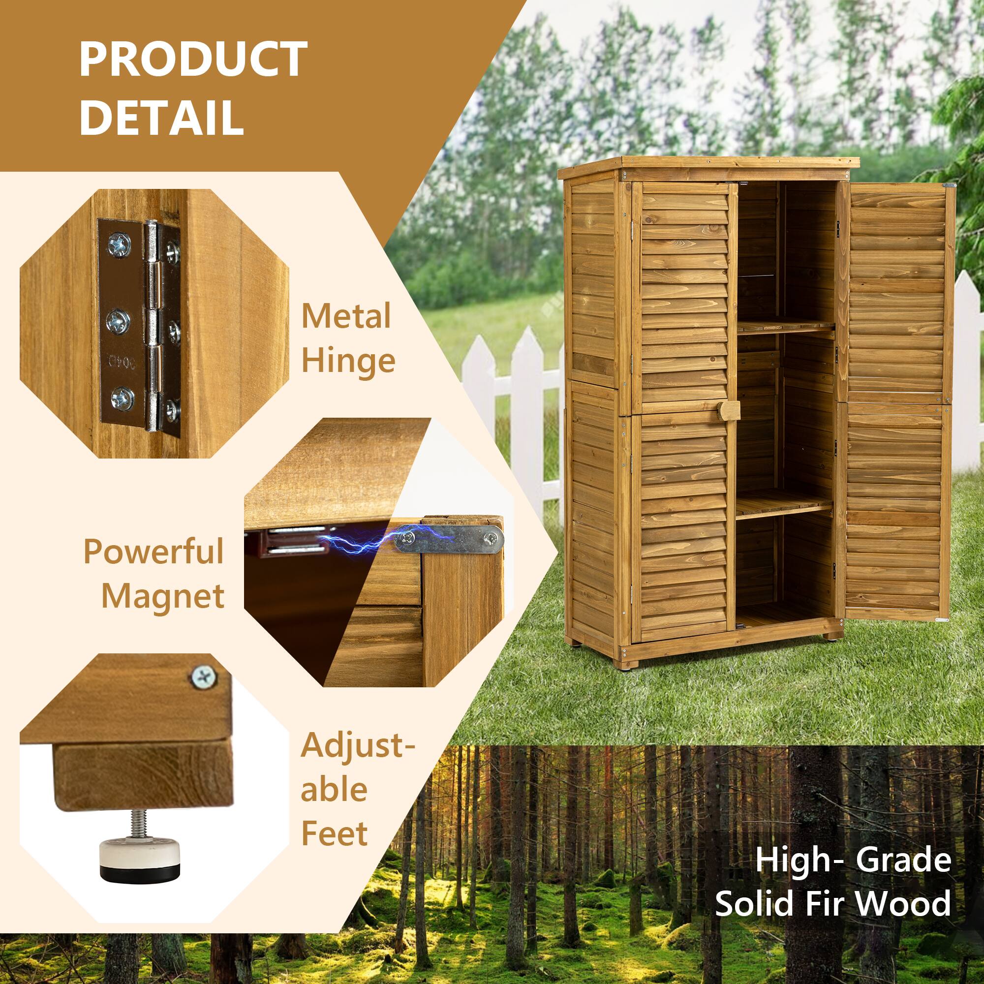 Alt View 1. TinyHomie - Outdoor Storage Cabinet Wood Garden Shed with Lockable Door Waterproof Roof and 2 Removable Shelves Outside Storage Shed.